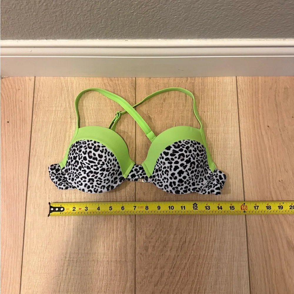 👙🔥💚 CUPSHE Leopard Bikini Top 36C Lime Green Underwire Push Up Swim Top